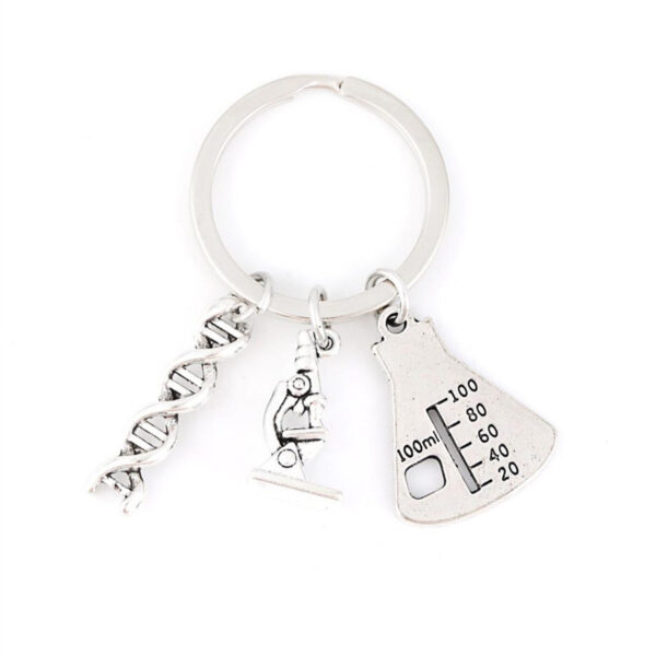 oly-0fd36a2dd7e59ae93b6d3689cdf70021 Wholesale Alloy Flask Microscope DNA Biologist Keychain Pendant Trendy Gift for Colleagues