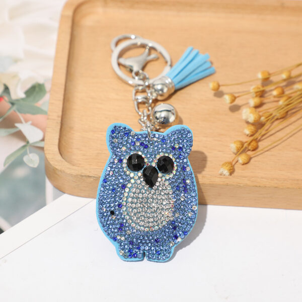 oly-0fec3c7288b4246c742ebdca58897d7b Wholesale Plush Rhinestone Cartoon Owl Keychain Bag Charm Tassel Pendant Stylish Car Key Accessory Gift