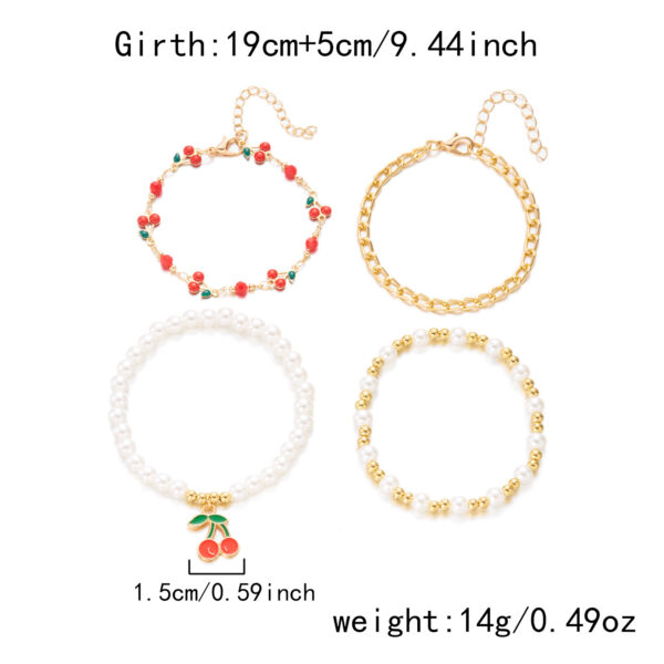 oly-0ff5e75758f530fe1ef3f3fa49f9a306 Wholesale Sweet Cherry Pearl Multi Layer Bracelet Set Alloy Electroplated Jewelry Gift for Women