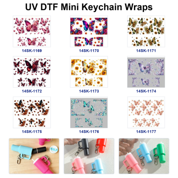 Wholesale 2/4/8pcs Watercolor Colorful Butterfly Floral Print Mini Cup Keychain Sticker