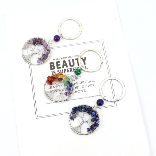 oly-103e9b76618d4fbc6ca1fe176666a492 Wholesale Tree of Life Keychain Amethyst Crystal Handmade Woven Pendant Fashion Accessory for Bag or Key
