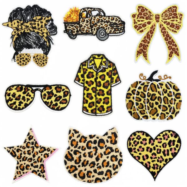 oly-1040394091c09b2ae6456096ba88c871 Wholesale Cartoon Leopard Print Iron-On Embroidered Patches Set 9pcs for DIY Clothing Decoration Gift