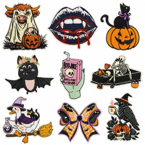 oly-1053124e030bc846d0cedf87e205c922 Wholesale Skull Style Cartoon Bat Cat Pumpkin Embroidered Patch Fashion Accessory for Kids Gift
