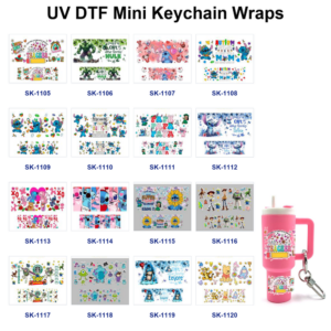Wholesale 8pcs Heart Floral Sunflower Cartoon Character Inspirational Text Pattern Tumbler Tags Custom Keychain Decor Mini Cup Keychain Sticker OLY Exclusive