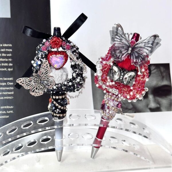 oly-1095909830b1bfbf056ff9240b633cf3 Wholesale Trendy Red Black Diamond Strip Tassel Flower Beaded Pen Fashion Accessory Gift
