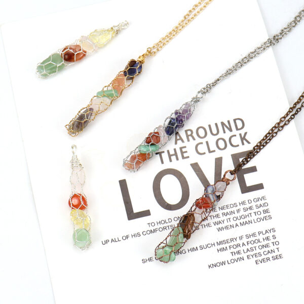 oly-10a1f3408d54ebd48a34bade9d2ce5cf Wholesale Crushed Stone Net Bag Pendant Necklace Handmade Amethyst Agate Crystal Jewelry Accessory
