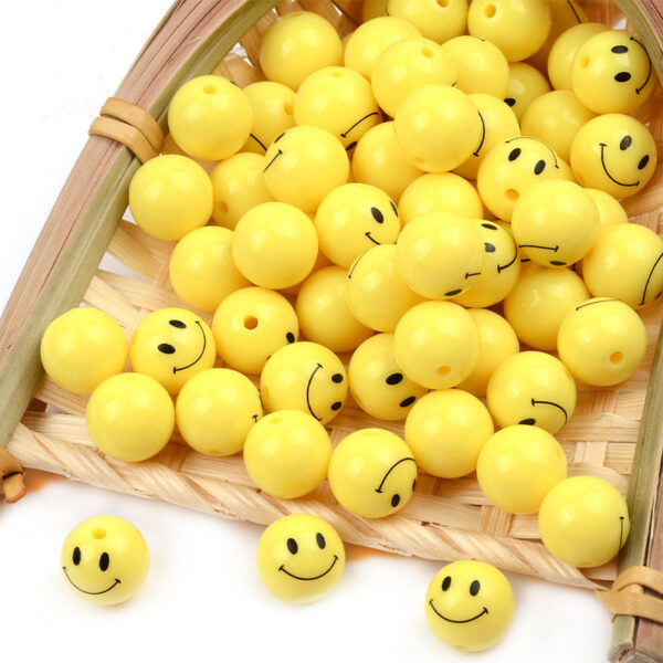 oly-10b40532f775a9878fef393f6fb7e6cf Wholesale Acrylic Face Loose Beads Yellow Round 8mm for DIY Bracelet Jewelry Making Children's Craft Gift