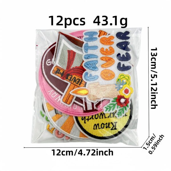 oly-10c31b3cba555092381db898dbe6a0c8 Wholesale Embroidered Cartoon Inspirational English Patches 12 Pack Iron-On Decorative Accent for Clothing Bags