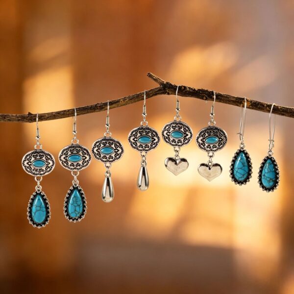 oly-10e4fd4ad2656fd368d4a94a53198c75 Wholesale Electroplated Zinc Alloy Water Drop Turquoise Earrings, Geometric Vintage Bohemian Style Fashion Accessory