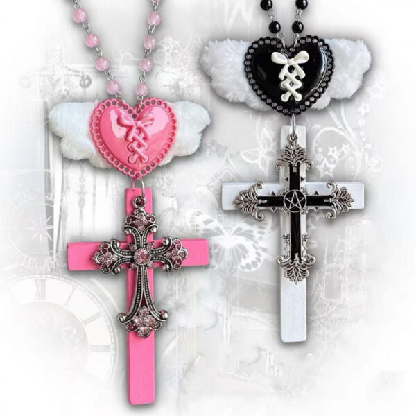oly-10e831da5d938f61eed735940989f07c Wholesale Y2K Angel Cross Pendant Necklace Trendy Gothic Clavicle Chain Jewelry Accessory for Boutique Resale