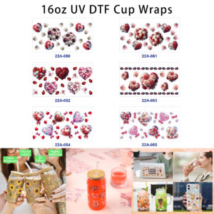 oly-1106d600f2619e93725fc47dca11b178 Wholesale 5pcs Vintage Two-tone Rose Cluster Heart Floral Petal Bow Valentine Watercolor Cup Wrap Decals 16oz Cup UV DTF Wraps