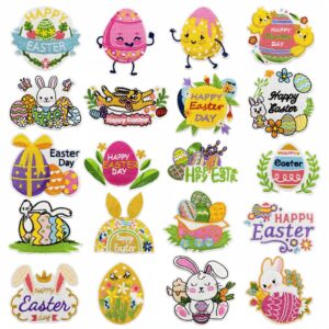 oly-110b303718adffbc67289c746e2a4da3 Wholesale Easter Egg Rabbit Embroidered Iron On Patch Polyester Thread DIY Baggage Accessory