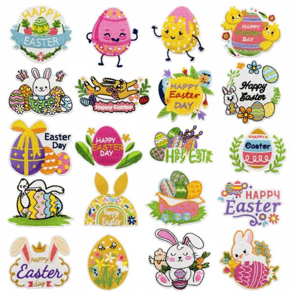 oly-110b303718adffbc67289c746e2a4da3 Wholesale Easter Egg Rabbit Embroidered Iron On Patch Polyester Thread DIY Baggage Accessory