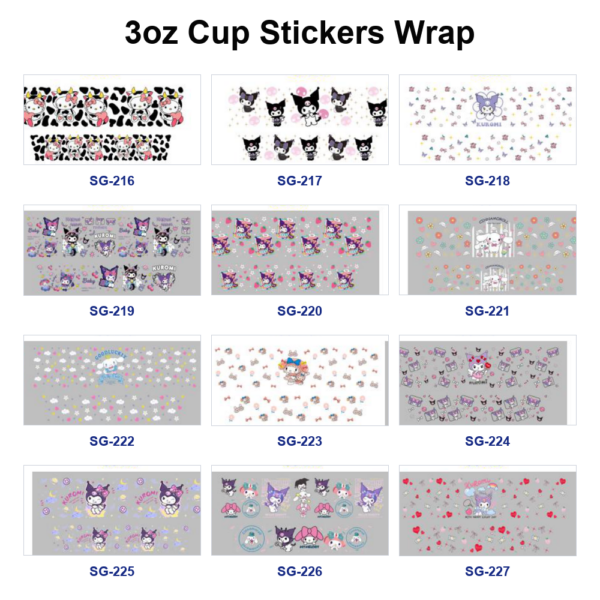 Wholesale 8pcs Dreamy Cartoon 3oz Tumbler Stickers Wrap OLY Exclusive