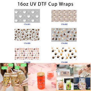 Wholesale 5pcs Daily Leisure Hand Drawn Coffee Cup Coffee Bean Hot Drink Mixed Decor Prints 16oz Cup UV DTF Wraps