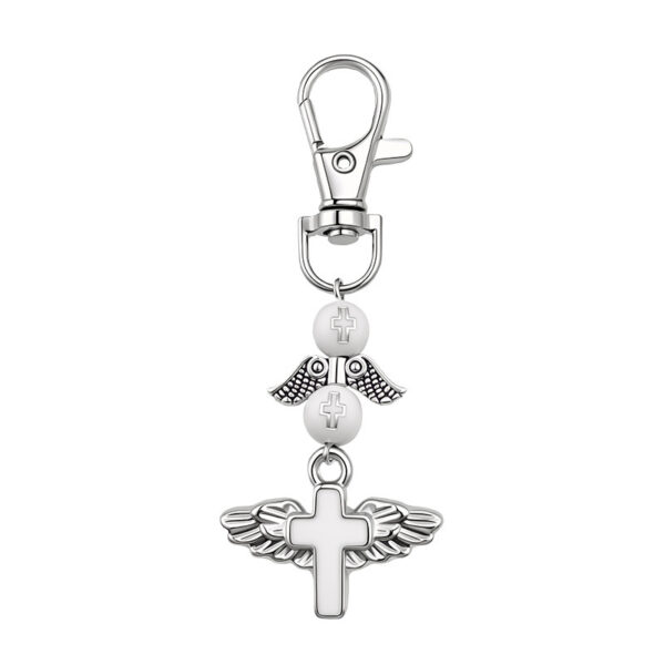 Wholesale Alloy Cross Guardian Angel Keychain Pendant White Mesh Bag Gift Decorative Accessory