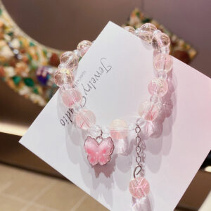 Pink and yellow floral butterfly bracelet (bagged)