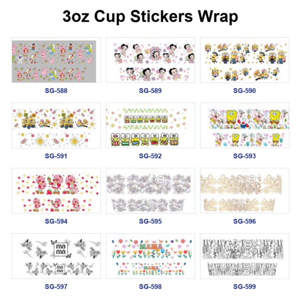 Wholesale 8pcs Kawaii Cartoon Doodle 3oz Cup Stickers Wrap OLY Exclusive