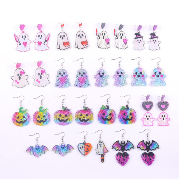 oly-114e721b8da849ffa13aa4d840adbfd5 Wholesale Halloween Bat Pumpkin Ghost Acrylic Earrings Fashion Accessory Party Gift
