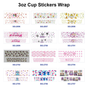 Wholesale 8pcs Kawaii Cartoon Bow Floral Print 3oz Cup Stickers Wrap OLY Exclusive