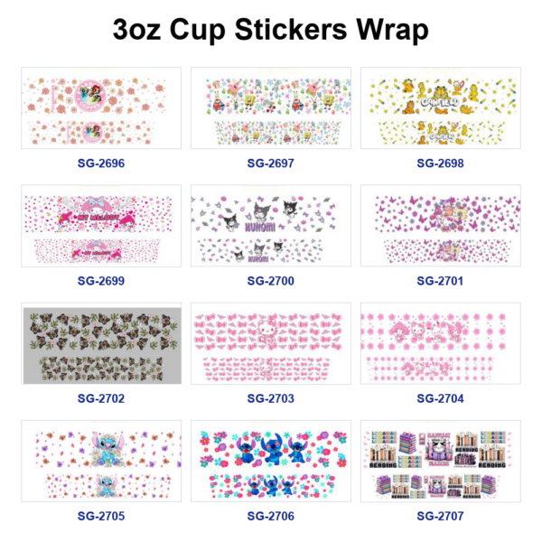 oly-11623b6a66939a41682714b497db8167 Wholesale 8pcs Kawaii Cartoon Bow Floral Print 3oz Cup Stickers Wrap OLY Exclusive