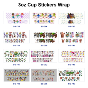 Wholesale 8pcs Mixed Kids Game Cartoon Character Print 3oz Cup Stickers Wrap OLY Exclusive