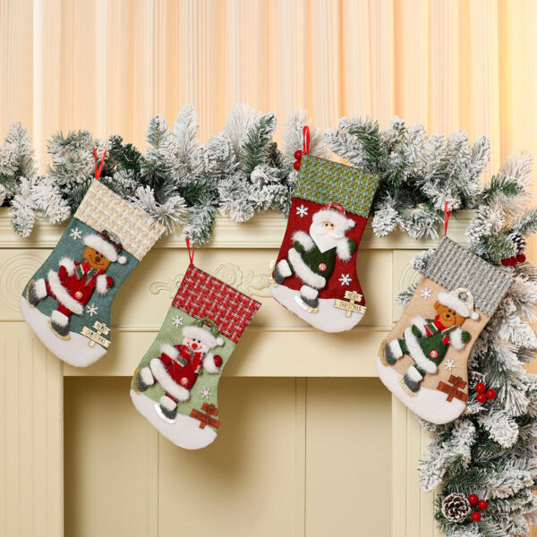 Wholesale Plush Cartoon Christmas Stocking Gift Bag Decorative Accessory Tree Hanging