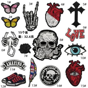 Punk style skull cloth stickers (15) pack