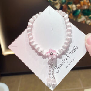 Pink cat eye glass flower bracelet bag