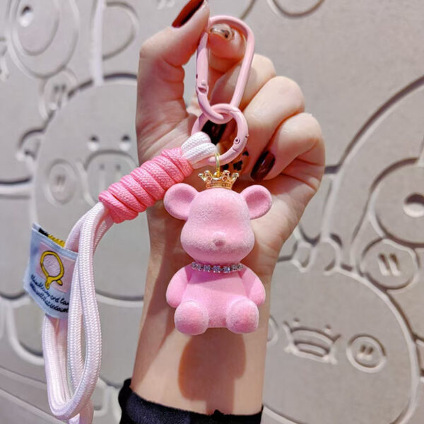 Wholesale Flocked Crown Bear Couple Keychain Pendant Creative Car Key Decorative Accessory Gift