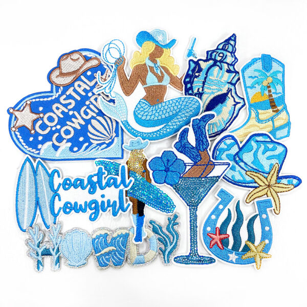 Wholesale Blue Seashell Embroidered Patch Iron-On Clothing Decorative Accessory Gift Resale