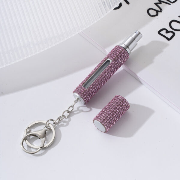 Wholesale Chic Light Purple Metal Rhinestone Perfume Atomizer Keychain for Women Gift Boutique Resale