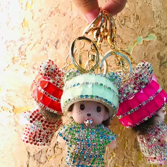Wholesale Korean Style Cute Cartoon Rhinestone Car Keychain Bag Charm Gift for Couples OLY Exclusive