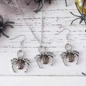 oly-11e0f7601c7502ec1dbf60f3294f12af Wholesale Zinc Alloy Electroplated Gothic Spider Halloween Earring and Necklace Set Fashion Accessory