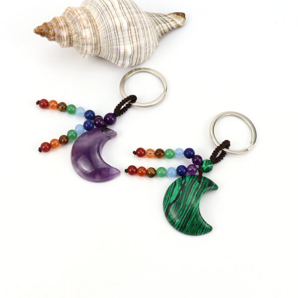oly-1281f908861d99bc09936d2d505a6d33 Wholesale Handwoven Natural Crystal Moon Keychain Pendant - Decorative Bag Charm for Purse or Car Key Accessory