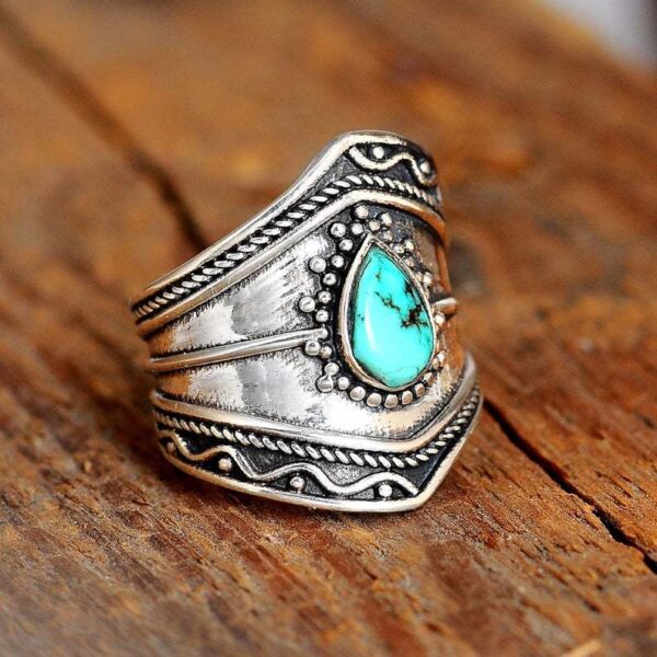 Wholesale Bohemian Teardrop Turquoise Irregular Ring, Alloy Electroplated Jewelry Accessory for Wedding Gift