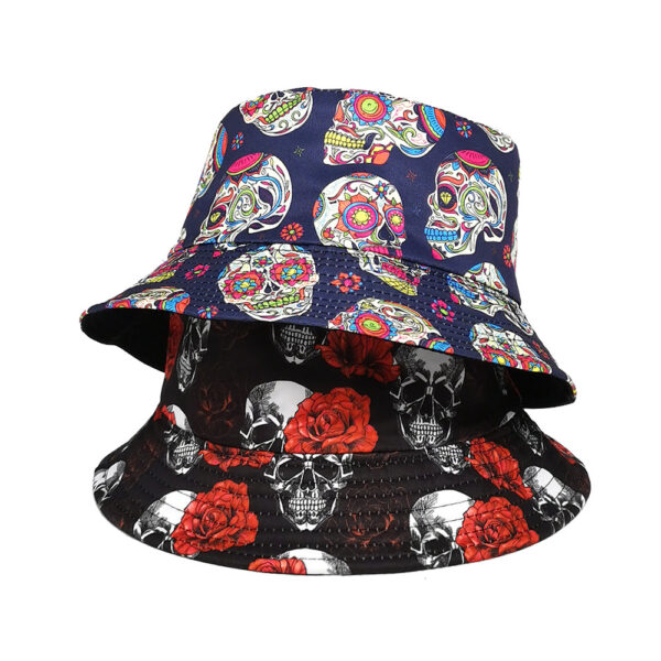 Wholesale Trendy Double Sided Fisherman Hat with Skull Pattern Sunscreen Bucket Hat Fashion Accessory for Resale