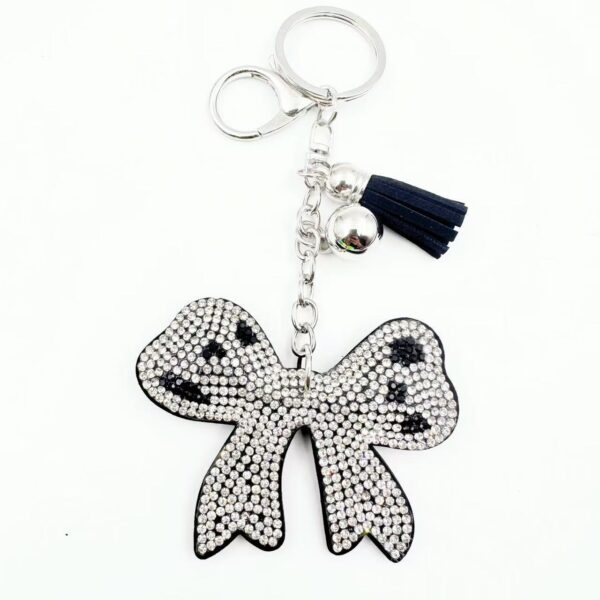 Wholesale White Alloy Bowknot Rhinestone Tassel Keychain Wedding Gift Bag Charm