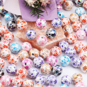 Wholesale Flower Snowflake Print Acrylic Beads 16mm DIY Phone Charm Accessory
