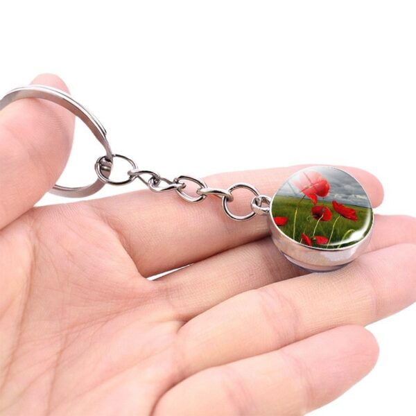 Wholesale Metal Poppy Flower Glass Ball Keychain Fashion Accessory Birthday Gift