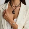 Wholesale Artificial Crystal Layered Moon Pendant Necklace Gothic Gothic Style Beaded Choker Fashion Accessory for Party or Everyday Wear