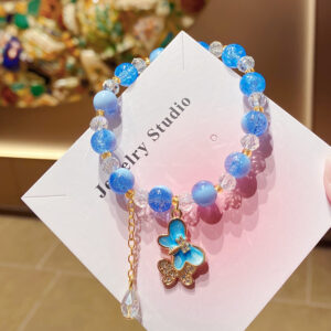 Dark blue milk cap floral bracelet bag