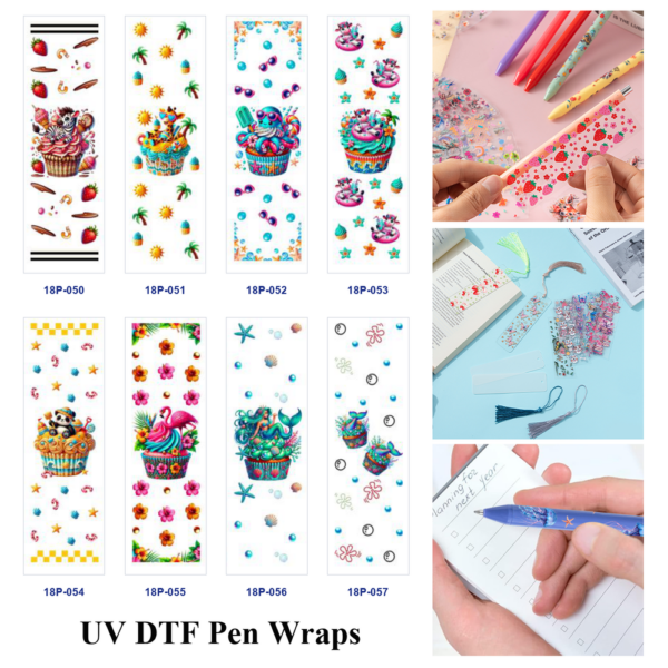 Wholesale 2/8/16pcs UV DTF Stickers Cupcake Flamingo Mermaid Print Pen and Bookmark Stickers