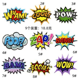 Cartoon english text cloth stickers set of 9 pieces