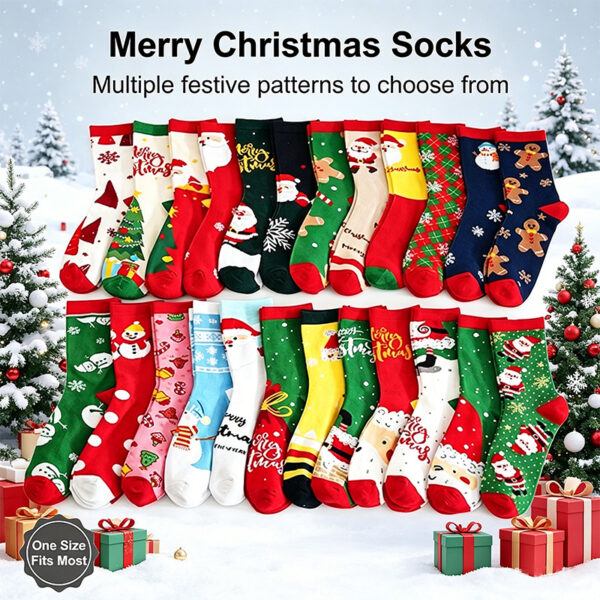 oly-13edef03569f9ac4f6d048a66eaed817 Wholesale Christmas Mid Calf Socks Cartoon Pattern Moisture Wicking Polyester Cotton Unisex Holiday Gift Party Fashion Accessory