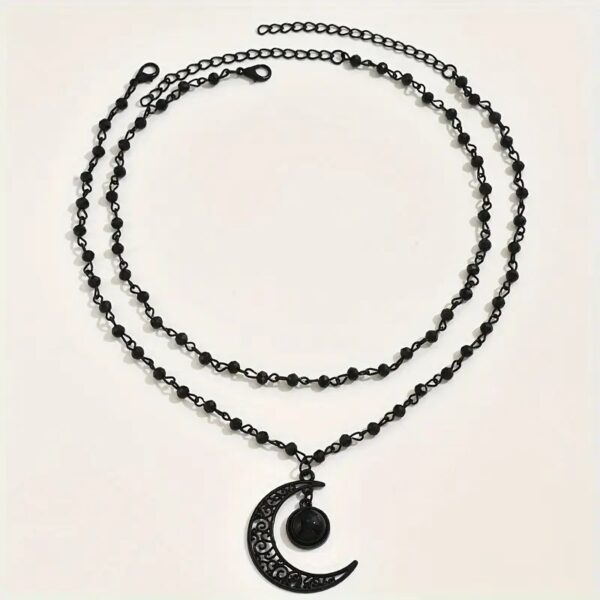 Wholesale Artificial Crystal Layered Moon Pendant Necklace Gothic Gothic Style Beaded Choker Fashion Accessory for Party or Everyday Wear