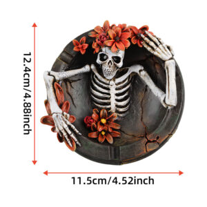 Red flower-blooming skull ashtray