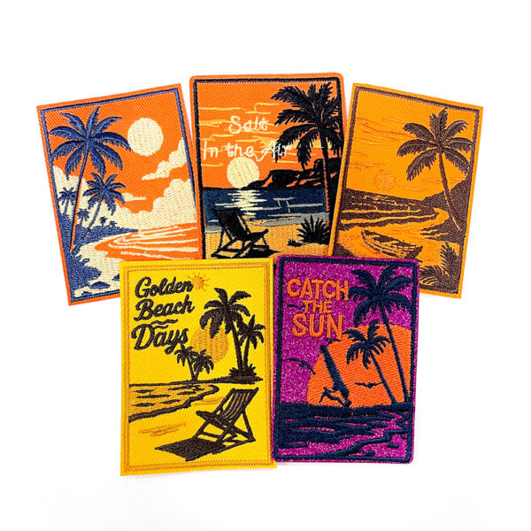 oly-1434fd82b8ee0a75b37d37aaa9d46c90 Wholesale Vintage Sunset Beach Embroidery Patches 5 Designs Polyester DIY Iron-On for Shoes Hats Bags Car Key Accessory