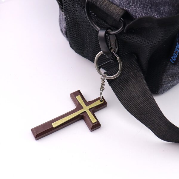 oly-14597e854eb2066351ea0821c894ec0f Wholesale Double Layer Alloy and Wood Cross Keychain Vintage Pastoral Style Unisex Bag Charm