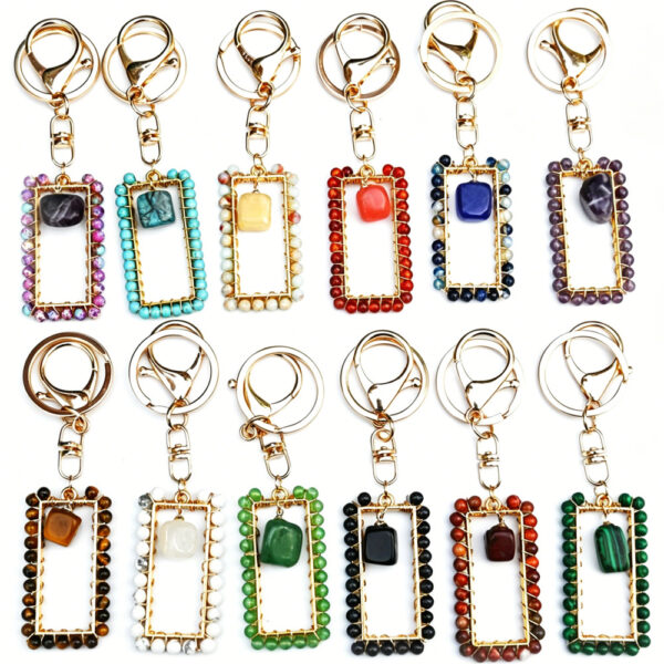 Wholesale Bohemian Amethyst Crystal Rectangle Tassel Keychain Bag Charm Handmade Car Key Accessory